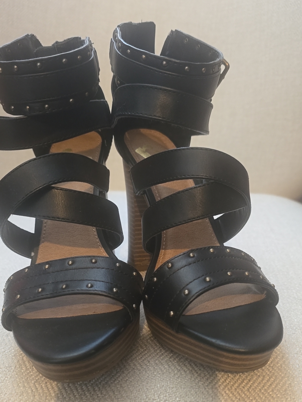 Report Black Studded Strappy Platform Heels